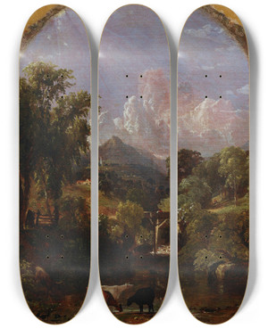 Triptych art skateboard deck of Jasper Francis Cropsey Morning by Jasper Francis Cropsey (1823-1900)