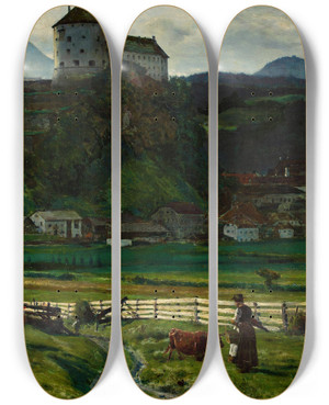 Triptych art skateboard deck of Aleksander Gierymski View Of The Kufstein Fortress Vicinity by Aleksander Gierymski (1850-1901)
