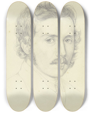 Triptych art skateboard deck of Nikolaus Hoff Bildnis Des Frankfurter Landschaftsmalers Johannes Thomas by Nikolaus Hoff (1798-1873)