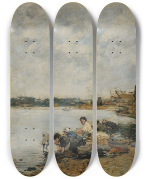 Triptych art skateboard deck of Eugne Boudin La Touques Le Matin by Eugene Boudin (1824-1898)