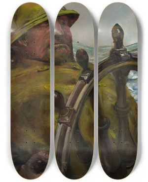 Triptych art skateboard deck of Christian Krohg At The Rudder by Christian Krohg (1852-1925)