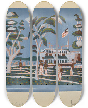 Triptych art skateboard deck of Alfonso Umana Bandbox_3 by Alfonso Umana