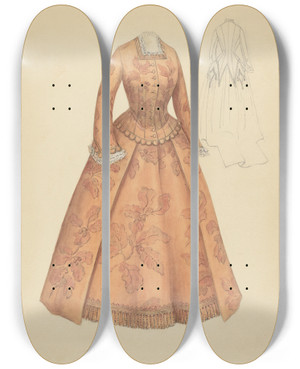 Triptych art skateboard deck of Hedwig Emanuel Dinner Dress by Hedwig Emanuel