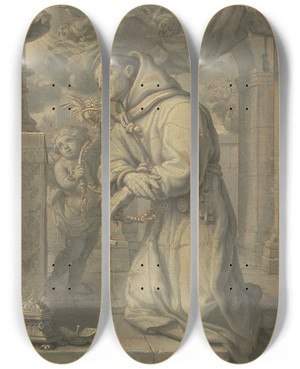 Triptych art skateboard deck of Claude Franois St Paschal Baylon Adoring The Blessed Sacrament by Claude Francois (1614-1685)