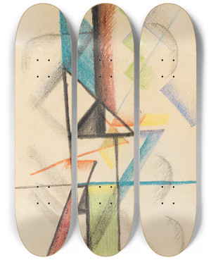 Triptych art skateboard deck of August Macke Abstrakte Formen V by August Macke (1887-1914)