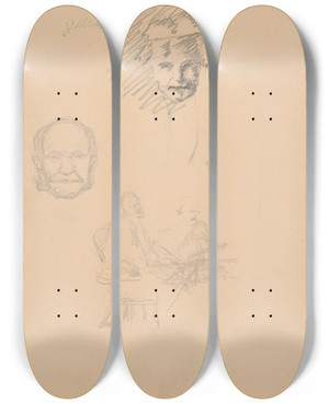 Triptych art skateboard deck of Tefan Polkorb Sketchbook With Nudes_9 by Stefan Polkorab
