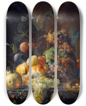 Triptych art skateboard deck of Coenraet Roepel Still Life With Fruit_2 by Coenraet Roepel (1678-1748)