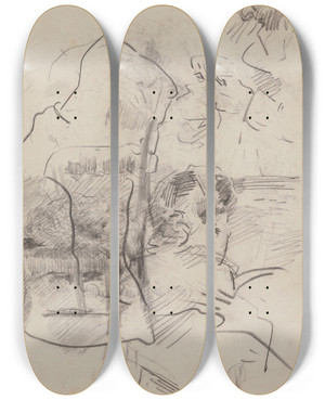 Triptych art skateboard deck of James Ensor Woman At Keyboard And Alfred William Finch by James Ensor (1860-1949)
