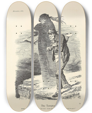 Triptych art skateboard deck of Sir John Tenniel The Tempter_2 by Sir John Tenniel (1820-1914)