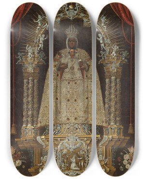 Triptych art skateboard deck of Simon Vicente Virgen Del Camerino by Simon Vicente (1662-1691)