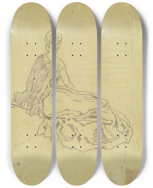 Triptych art skateboard deck of Philipp Rumpf Rckenansicht Einer Lagernden Frau by Philipp Rumpf (1821-1896)
