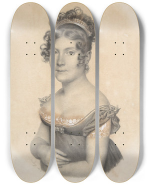 Triptych art skateboard deck of Jeanbaptiste Isabey Lady Of The Court Of Napolon I by Jean-Baptiste Isabey (1767-1855)