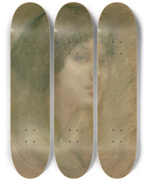 Triptych art skateboard deck of Alice Pike Barney Dream Woman by Alice Pike Barney (1857-1931)