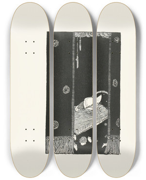 Triptych art skateboard deck of Harry Clarke The Sleeping Beauty In The Wood by Harry Clarke (1889-1931)