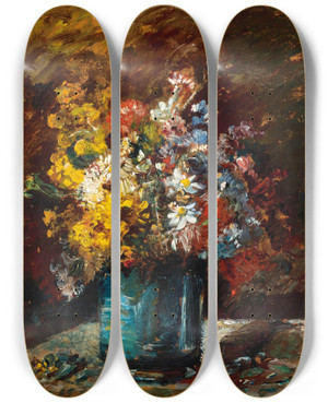Triptych art skateboard deck of Adolphe Monticelli Fleurs Divers by Adolphe Monticelli (1824-1886)