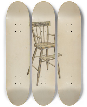 Triptych art skateboard deck of Raymond Chard High Chair by Raymond Chard