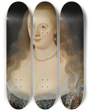 Triptych art skateboard deck of Marcus Gheeraerts The Younger Portrait Of Frances Countess Of Hertford Later Countess Of Richmond 15781639 by Marcus Gheeraerts The Younger (1561-1635)