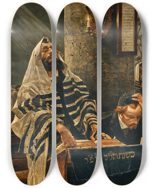 Triptych art skateboard deck of Stanisaw Grocholski Praying In The Synagogue Dem Herrn Sei Ehre by Stanislaw Grocholski (1865-1932)