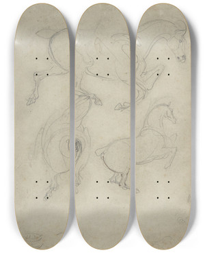 Triptych art skateboard deck of Eugne Delacroix Studies Of Horses by Eugene Delacroix (1798-1863)