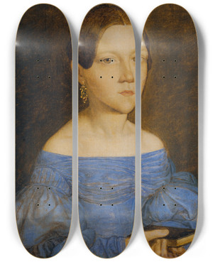 Triptych art skateboard deck of Friedrich Wasmann Brustbild Eines Jungen Mdchens In Blauem Kleid by Friedrich Wasmann (1805-1886)