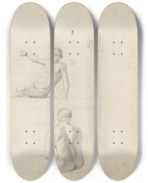 Triptych art skateboard deck of Jeanachille Benouville Etude Pour Deux Figures Assises by Jean-Achille Benouville (1815-1891)