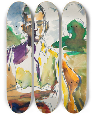 Triptych art skateboard deck of Marian Kopf Autoportret by Marian Kopf (1926-2019)