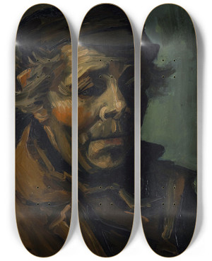 Triptych art skateboard deck of Vincent Van Gogh Head Of A Peasant by Vincent van Gogh (1853-1890)