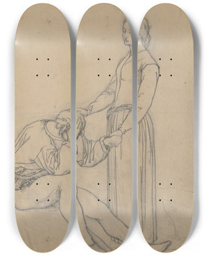 Triptych art skateboard deck of Victor Mller Sitzender Mann Aus Trost Abschied by Victor Muller (1829-1871)