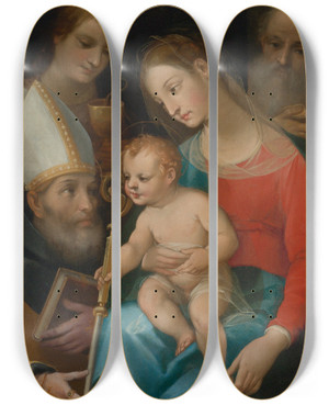 Triptych art skateboard deck of Vincenzo Rustici Madonna And Child With Saintsaugustine John The Evangelist Andjoseph by Vincenzo Rustici (1556-1632)