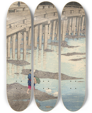 Triptych art skateboard deck of Kawase Hasui De Gion Brug Te Hondo In Amakusa by Kawase Hasui (1883-1957) Triptych art skateboard deck of Kawase Hasui De Gion Brug Te Hondo In Amakusa by Kawase Hasui (1883-1957)