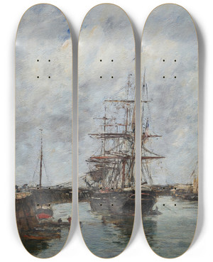 Triptych art skateboard deck of Eugne Boudin Trouville Les Jetes Mare Haute_2 by Eugene Boudin (1824-1898)