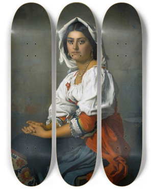 Triptych art skateboard deck of Henri Lehmann Lajeune Italienne by Henri Lehmann (1814-1882)