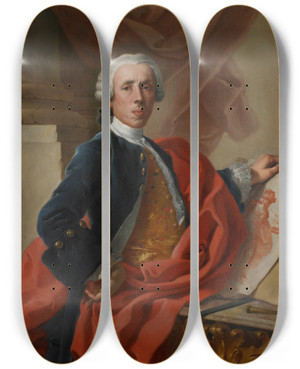 Triptych art skateboard deck of Francesco De Mura Selfportrait by Francesco de Mura (1696-1782)