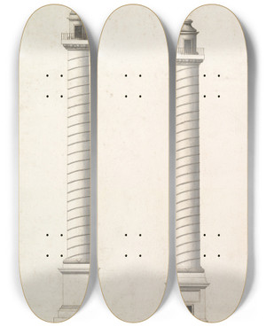 Triptych art skateboard deck of Antonio Maria Visentini Elevation Of Column Of Antoninus Pius And Elevation Of Column Of Trajan by Antonio Maria Visentini (1688-1782)