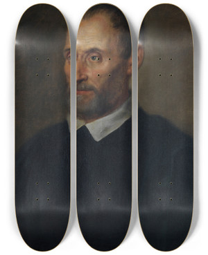 Triptych art skateboard deck of Thomas Willeboirts Bosschaert Portret Van Godefridus Wendelinus by Thomas Willeboirts Bosschaert (1614-1654)