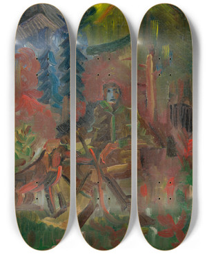 Triptych art skateboard deck of Arnold Peter Weiszkubnan Resting Huntsman by Arnold Peter Weisz-Kubnan (1898-1944)