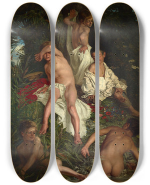 Triptych art skateboard deck of Kazimierz Pochwalski Boys Bathing by Kazimierz Pochwalski (1855-1940)