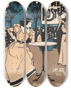 Triptych art skateboard deck of Albert Morrow The Poster August by Albert Morrow (1863-1927)