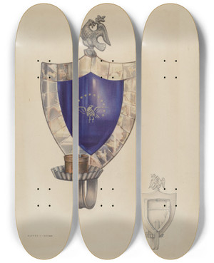 Triptych art skateboard deck of Alfred Koehn Sconce by Alfred Koehn