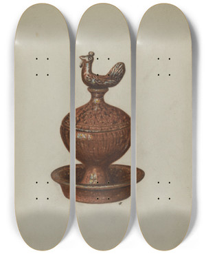 Triptych art skateboard deck of Luther D Wenrich Pa German Childs Bank by Luther D Wenrich
