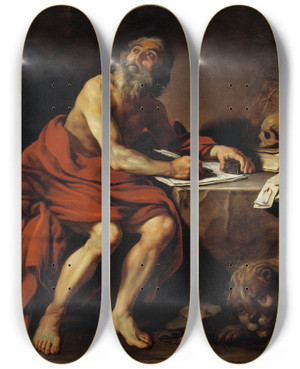 Triptych art skateboard deck of Claude Vignon The Vision Of St Jerome by Claude Vignon (1593-1670)