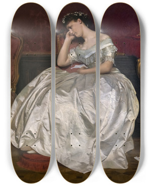 Triptych art skateboard deck of Armand Cambon Too Late Or The Letter by Armand Cambon (1819-1885)