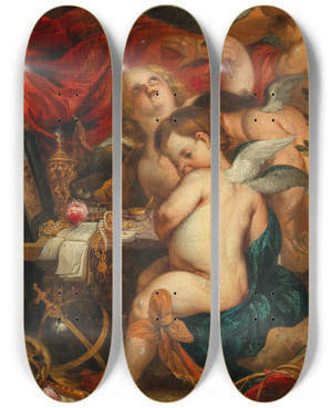 Triptych art skateboard deck of Frans Wouters A Vanitas With Putti by Frans Wouters (1612-1659)