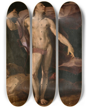 Triptych art skateboard deck of Cornelis Cornelisz Van Haarlem Apollon by Cornelis Cornelisz Van Haarlem (1562-1638)