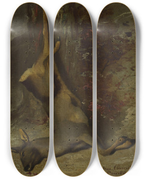 Triptych art skateboard deck of Gustave Courbet Le Chevreuil by Gustave Courbet (1819-1877)