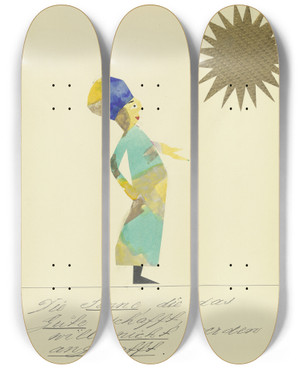 Triptych art skateboard deck of John Elsas Die Sonne Die Das Gute Schafft by John Elsas (1851-1935)