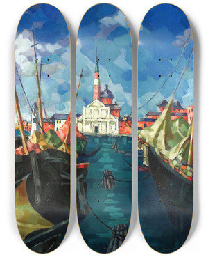 Triptych art skateboard deck of Konrad Mgi Veneetsia by Konrad Magi (1878-1925)