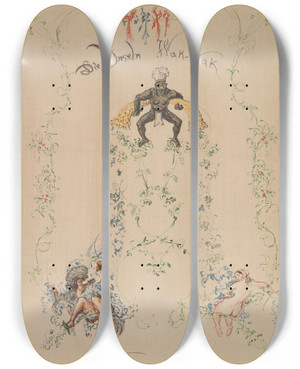 Triptych art skateboard deck of Max Slevogt Die Inseln Wak Wak by Max Slevogt (1868-1932)