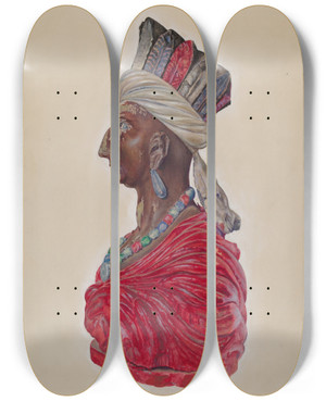 Triptych art skateboard deck of David Ramage Wooden Indian Bust_2 by David Ramage