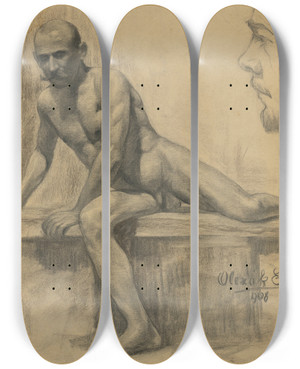 Triptych art skateboard deck of Emil Alexayolexk Tdia Sediaceho Muskho Aktu_2 by Emil Alexay-Olexk